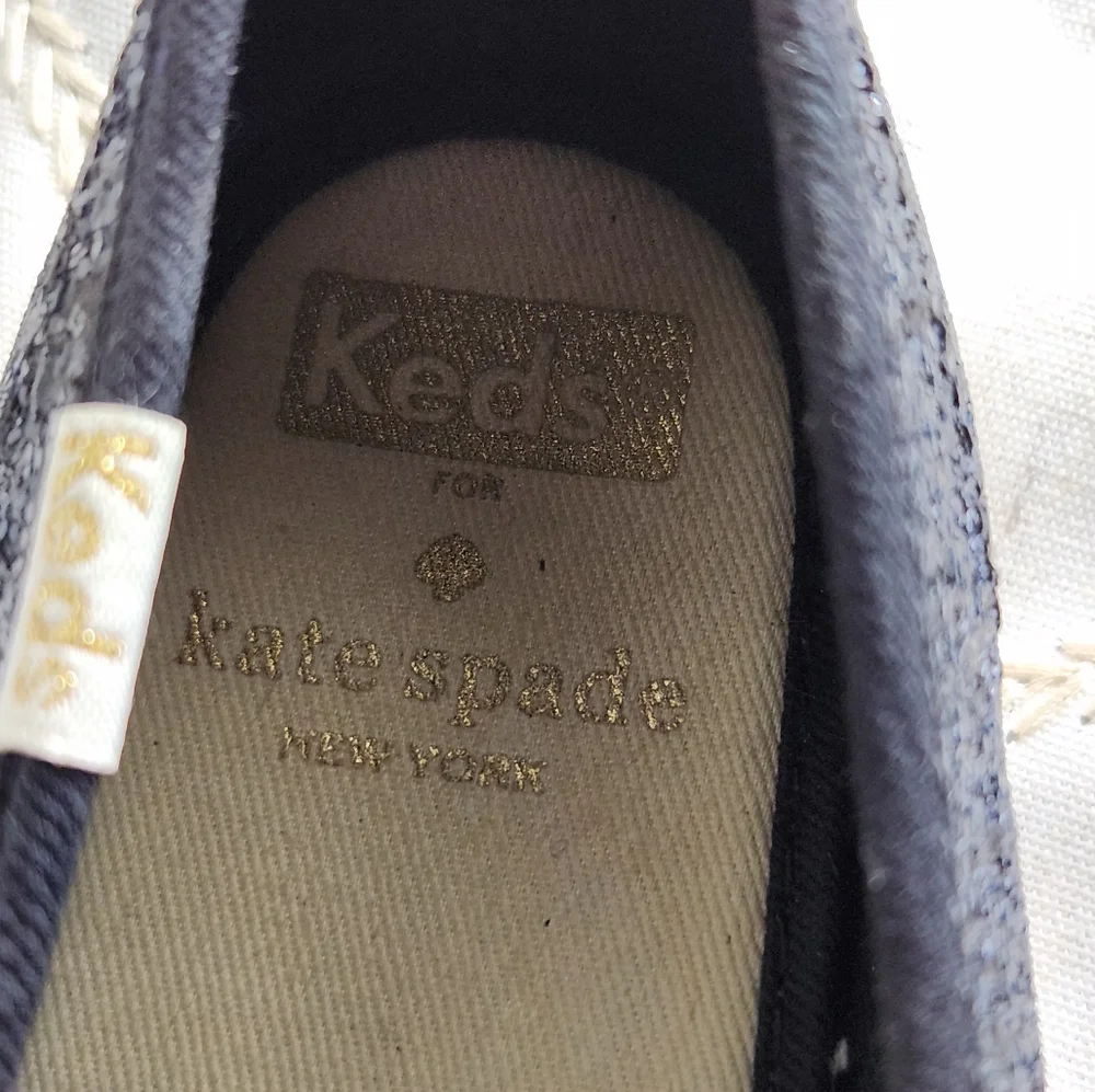 Keds x Kate Spade Black Glitter Slip-On Sneakers‎ 7.5 | Sparkle Champion Gold